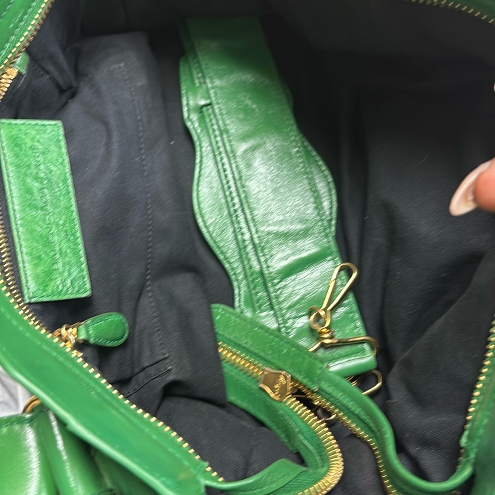 Balenciaga Green Leather Shoulder Bag with Glossy Finish